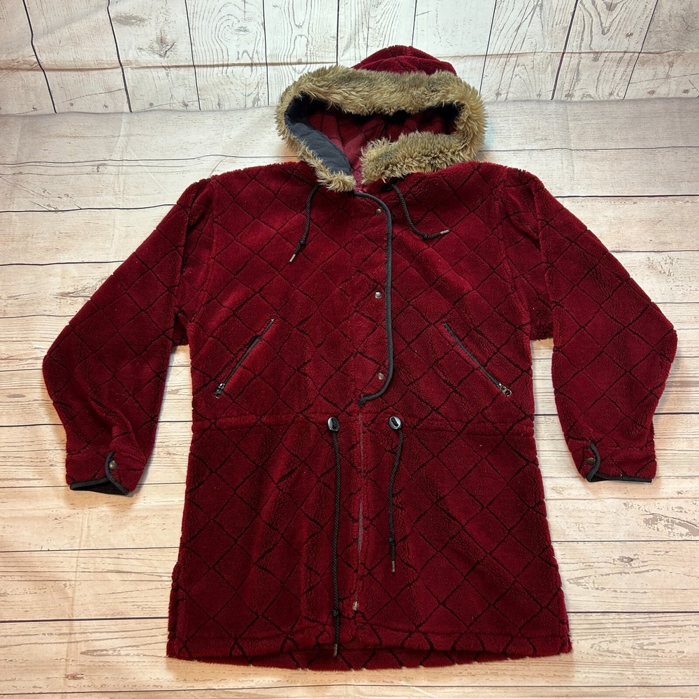 Woolrich Faux Fur Red Full Zip Jacket Coat Sherpa Women's Size Medium